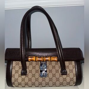 Gucci Brown GG Canvas Shoulder Bag with Bamboo Accent